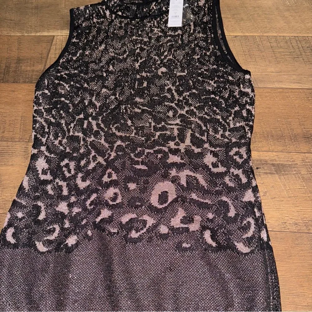 White House Black Market Elegant Black and Pink Leopard Print Sleeveless Top